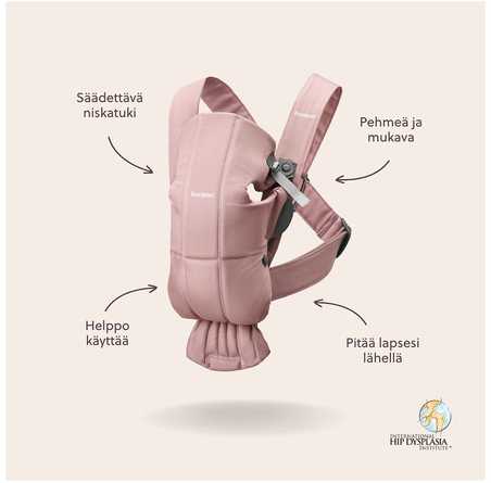 BabyBjorn Baby Carrier Mini Woven – maža nešynė naujagimiui | Rožinė