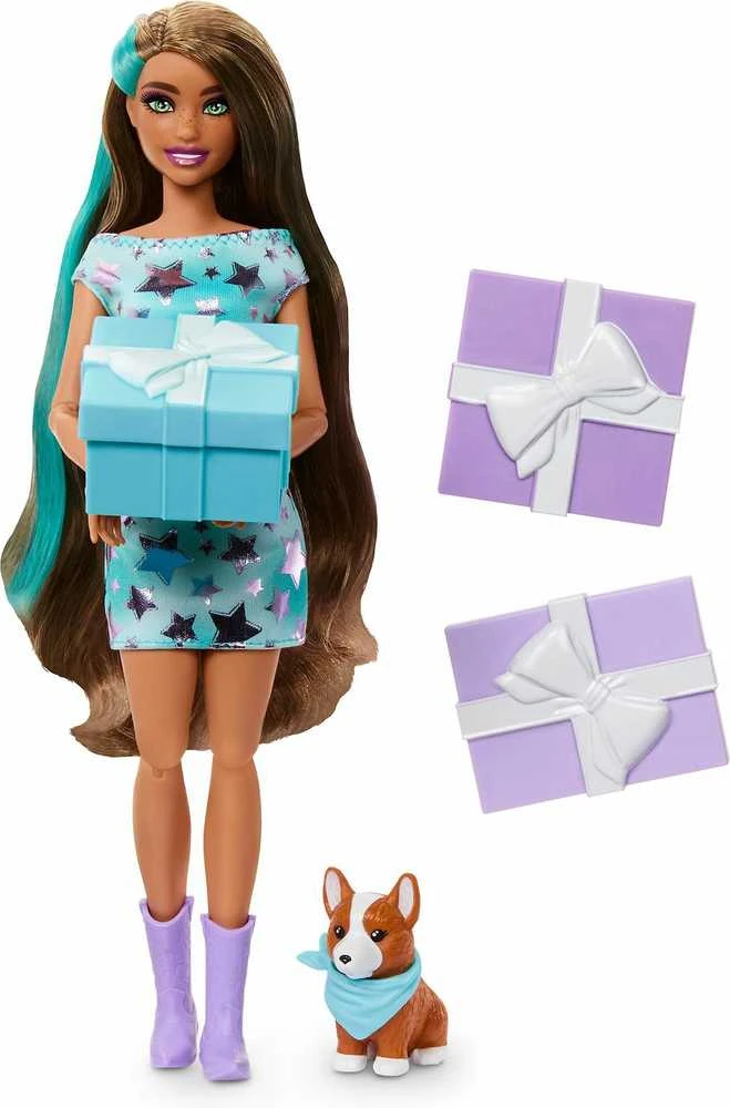 Mattel BARBIE PARTY UNBOXED REVEAL siurprizų rinkinys - tamsiaplaukė lėlė (JFG72)