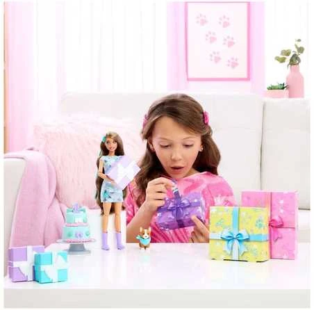 Mattel BARBIE PARTY UNBOXED REVEAL siurprizų rinkinys - tamsiaplaukė lėlė (JFG72)