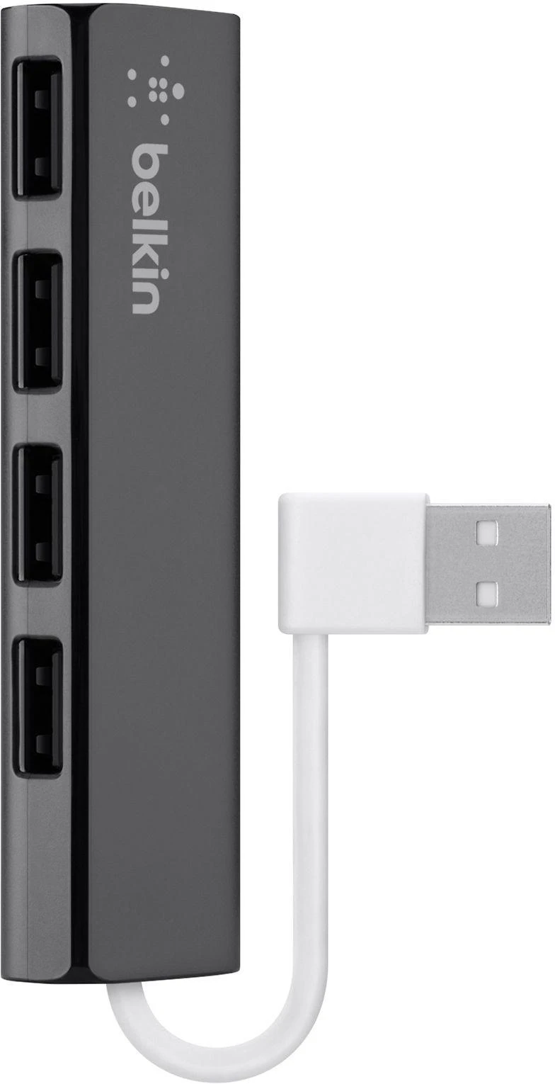 „Belkin“ itin plokščias 4 prievadų plonas „Travel-Hub“ pasyvus juodas F4U042BT