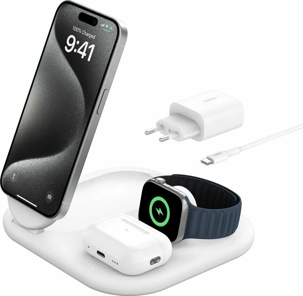 Belkin BoostCharge Headphones, Išmanusis telefonas, Išmanusis laikrodis Baltas USB Wireless charging Fast charging Indoor