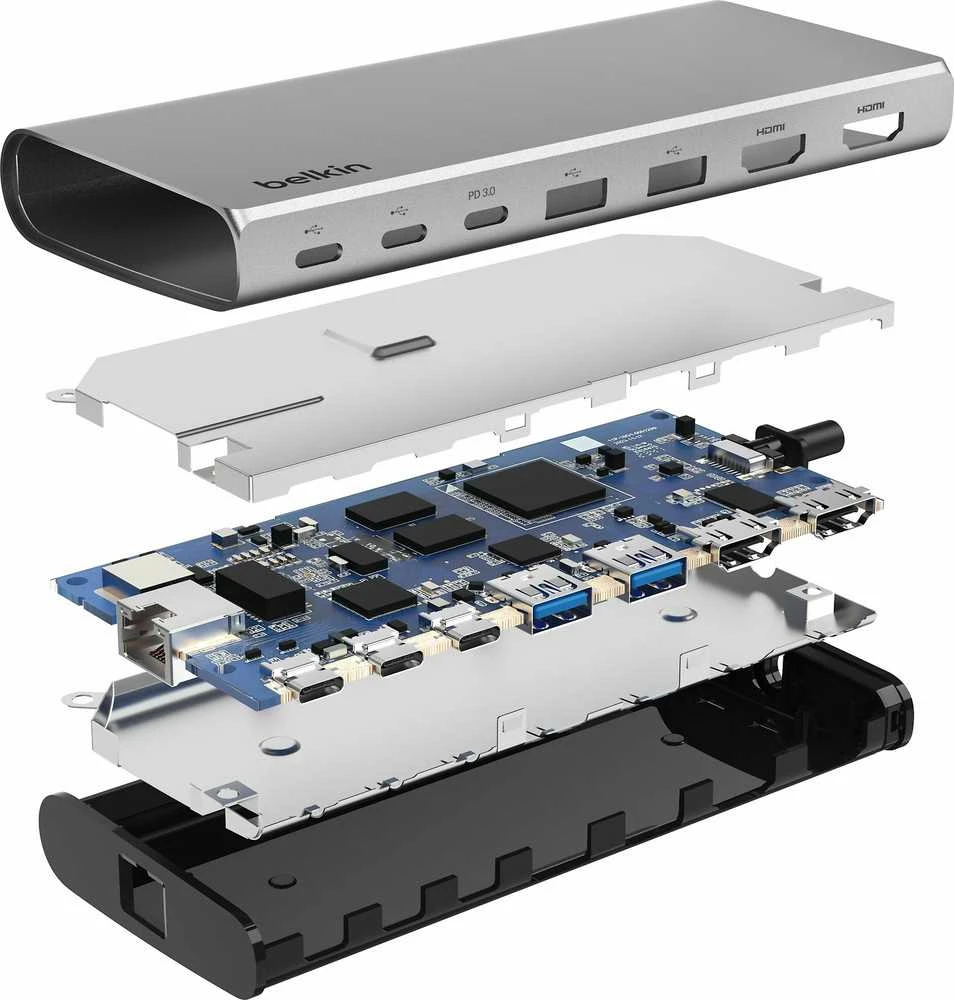 Belkin INC015BTSGY-CZ nešiojamojo kompiuterio dokas / prievadų replikatorius Laidinis USB 3.2 Gen 1 (3.1 Gen 1) Type-C Aliuminio