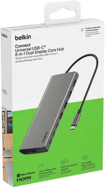 Belkin INC015BTSGY-CZ nešiojamojo kompiuterio dokas / prievadų replikatorius Laidinis USB 3.2 Gen 1 (3.1 Gen 1) Type-C Aliuminio