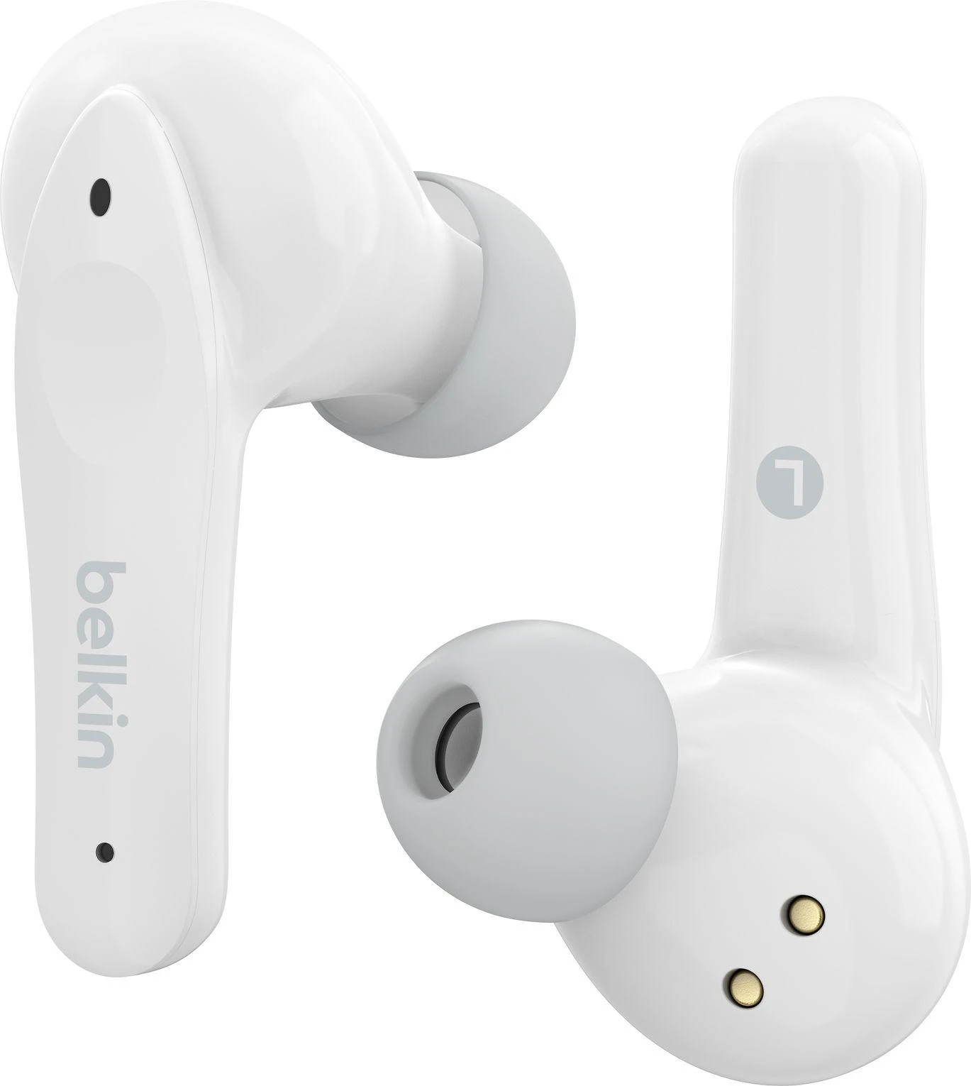 Baltos vaikiškos „Belkin SOUNDFORM“ ausinės iš arti