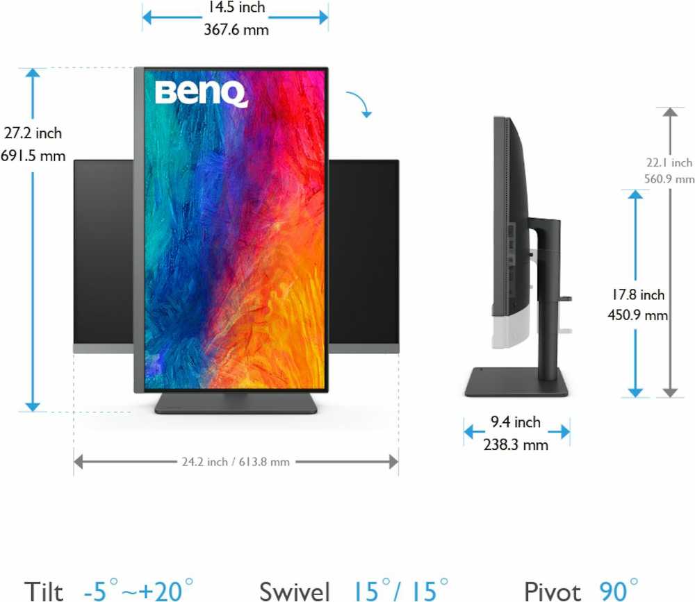 Monitorius BENQ PD2706U 27 colių LED 3840x2160 16:9 UHD 350cd/m2 2xHDMI 1xDP 3xUSB Juodas
