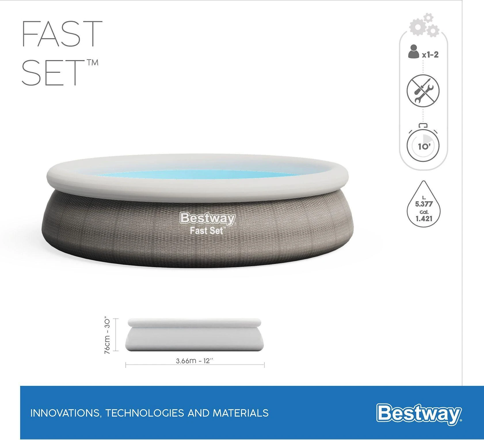 Pripučiamas baseinas Bestway, 366 x 76 cm