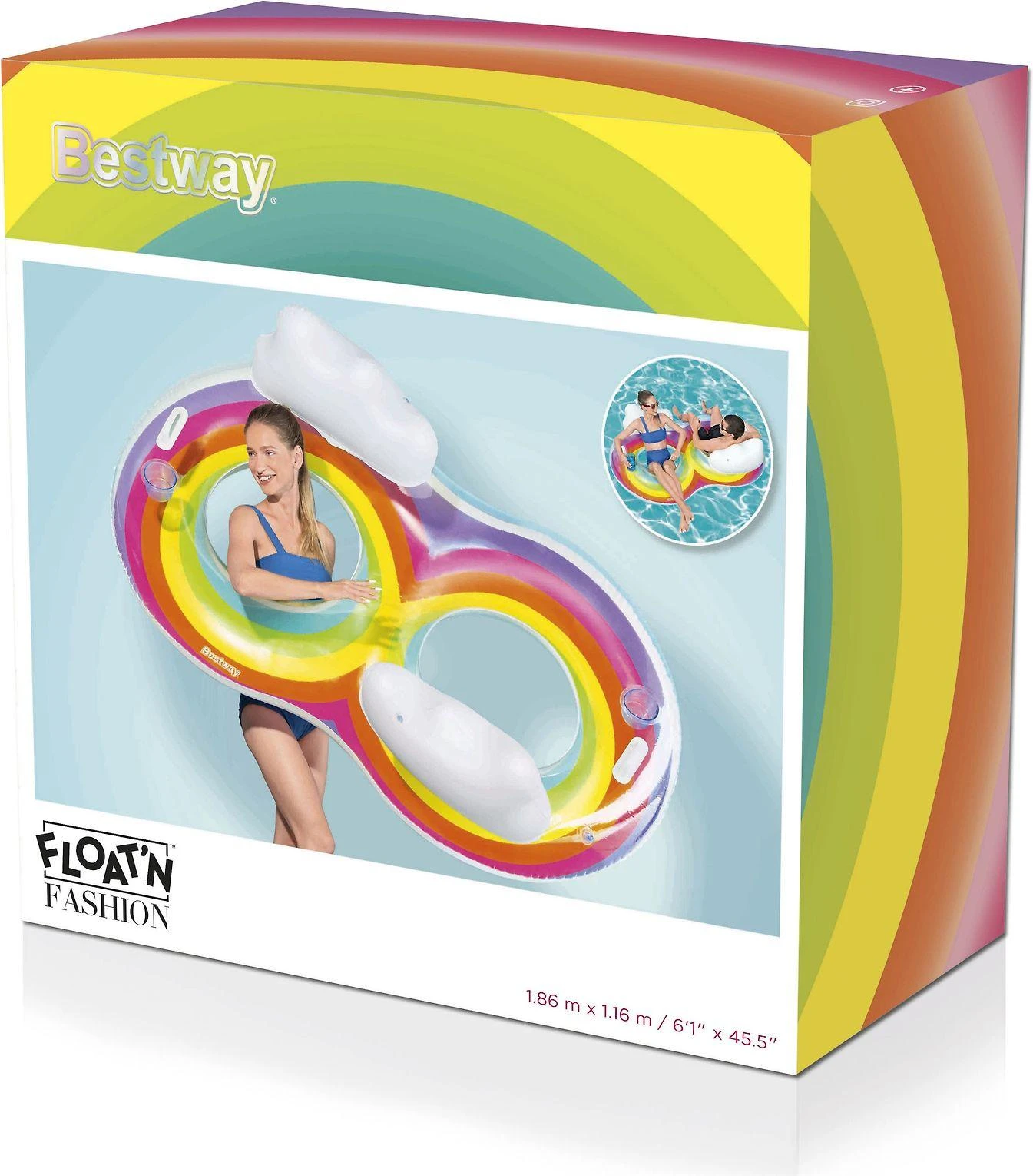 Dvigubas plaukimo ratas Bestway Rainbow Dreams, 186 x 116 cm