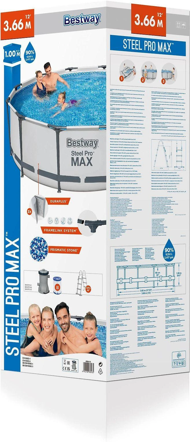 „BestWay Pool Steel Pro MAX“ baseino komplektas, apvalus, 366 x 100 cm