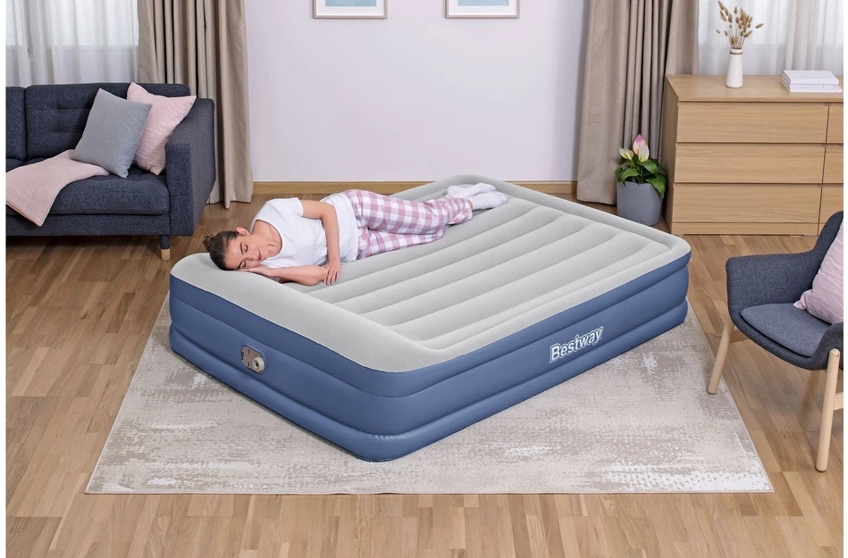 Bestway Tritech Air Mattress Queen ilmatäytteinen varavuode, sisäänrakennettu pumppu, 203 x 152 x 46 cm