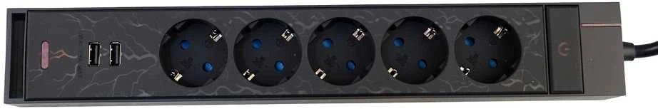 Blackstorm Farad jatkojohto RGB-valoilla, 5 pistorasiaa + 2 x USB-A, 2 m