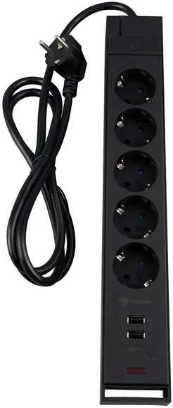 Blackstorm Farad jatkojohto RGB-valoilla, 5 pistorasiaa + 2 x USB-A, 2 m