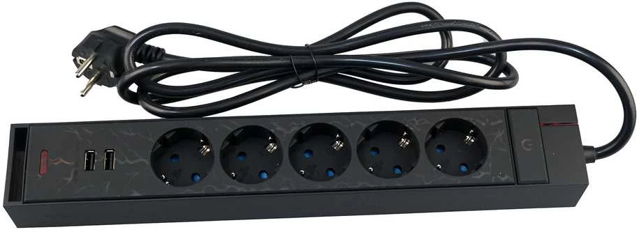 Blackstorm Farad jatkojohto RGB-valoilla, 5 pistorasiaa + 2 x USB-A, 2 m