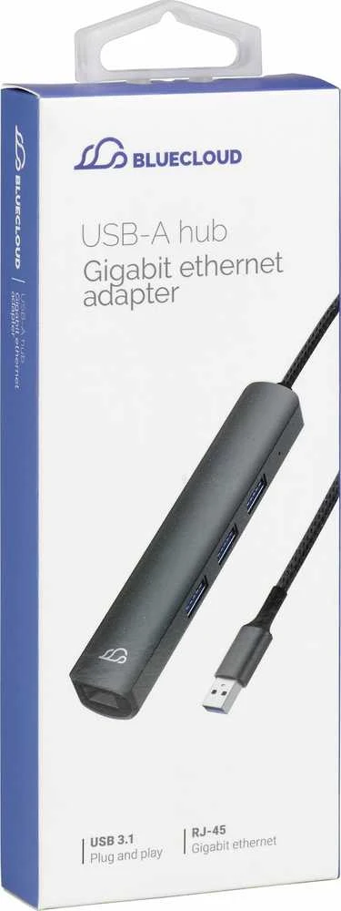Bluecloud USB-A šakotuvas su gigabito eternetu, 4 prievadai