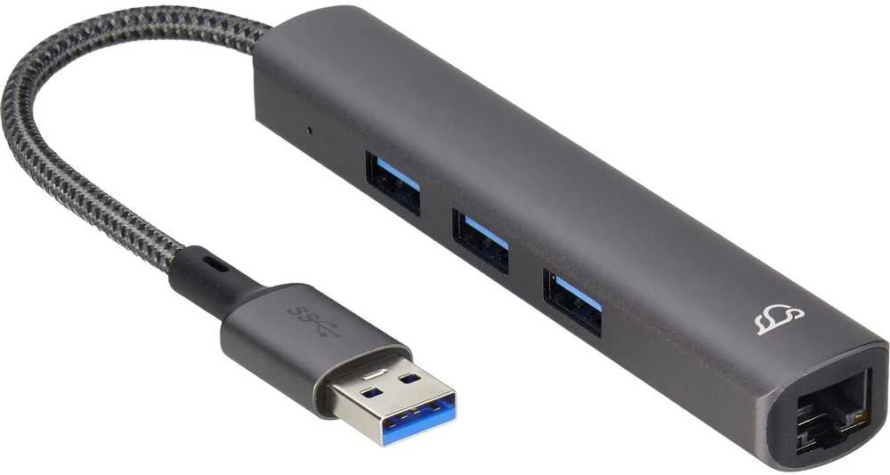 Bluecloud USB-A šakotuvas su gigabito eternetu, 4 prievadai