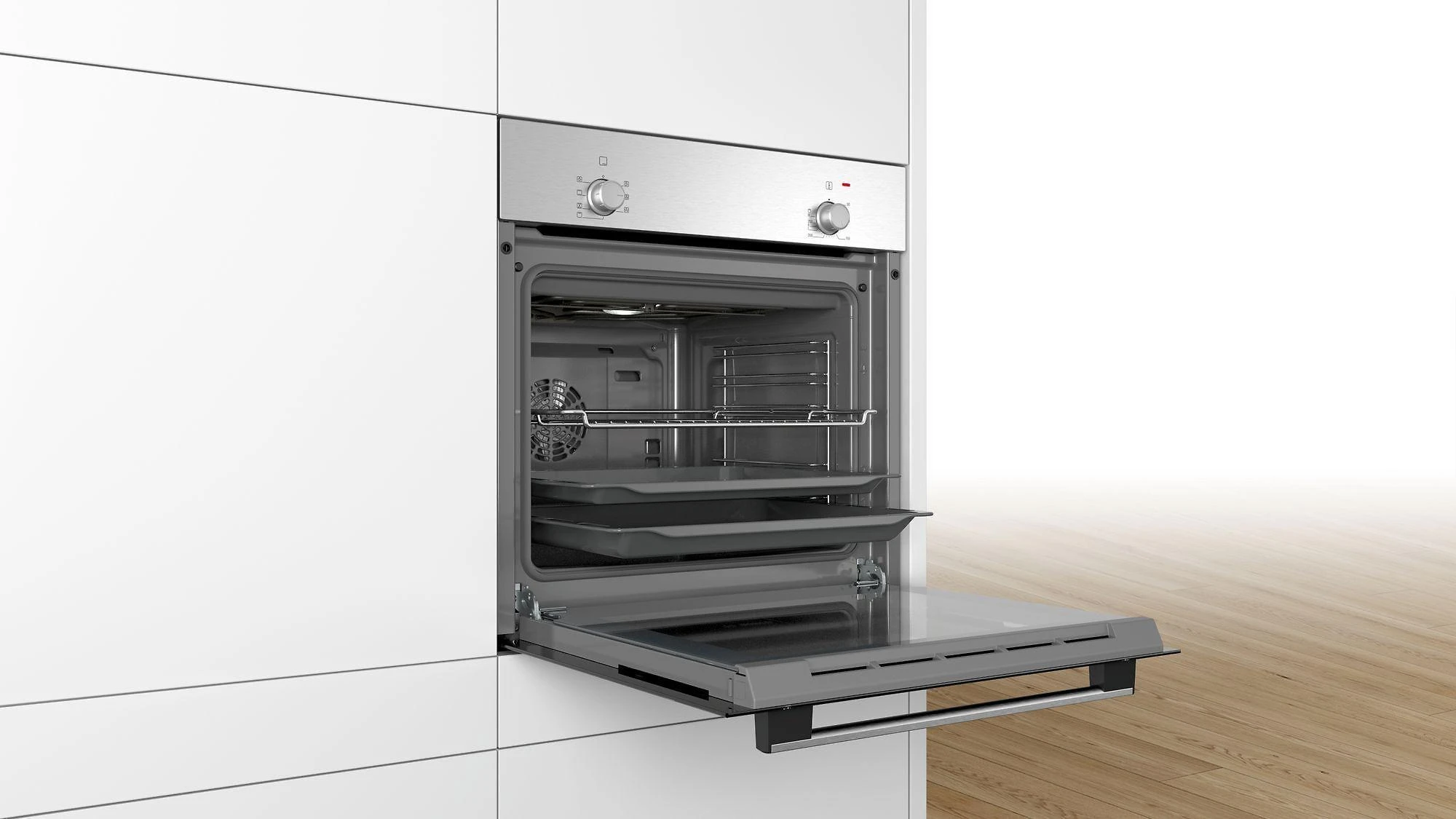 Orkaitė Bosch | Oven | HBF010BR1S | 66 L | A | Multifunctional | Manual | Knobs | Height 59.5 cm | Plotis 59.4 cm | Nerūdijantis plienas