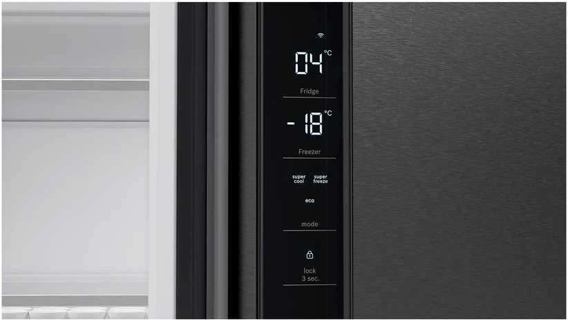 Bosch KFN96AXEA Serija 4, Prancūziško tipo apačioje montuojamas šaldiklis, 5 durų, 183 x 90.5 cm, Juodas šlifuotas plienas, atsparus pirštų atspaudams, Total No Frost