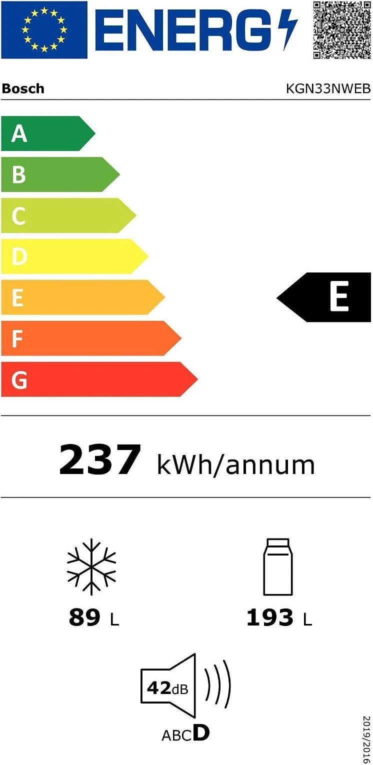 Šaldytuvas su šaldikliu BOSCH KGN33NWEB 176cm., No Frost