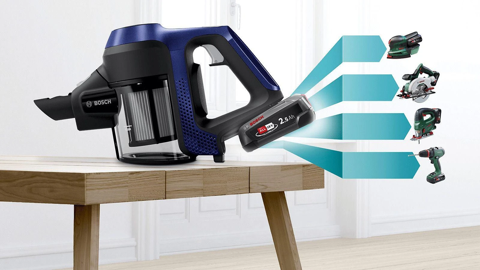 Įkraunamasis dulkių siurblys Bosch Unlimited 6 BBS611MAT, mėlynas