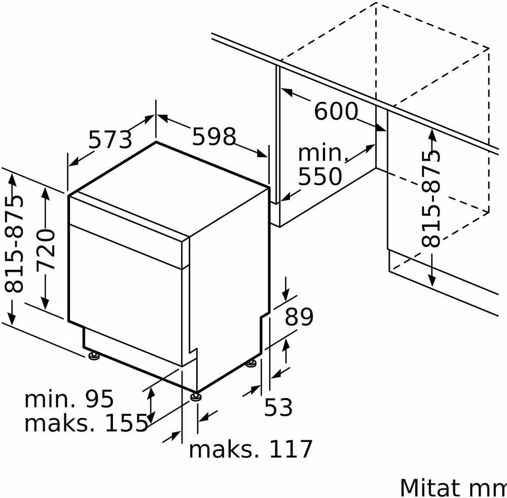Bosch SMU4HMW01S Serija 4, Indaplovė, montuojama iš apačios, 60 cm, Balta
