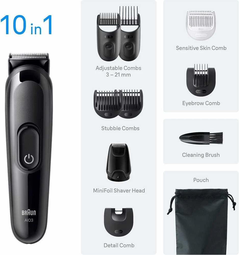 Barzdaskutė Lean Cars Braun All-in-One Series 3 skustuvas, AIO3560, juodas
