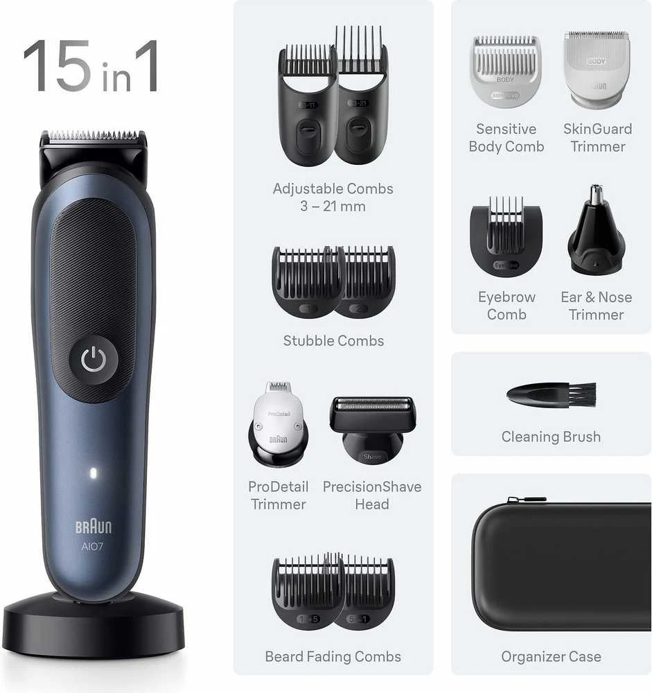 Barzdaskutė Braun „All-in-One Series 7“ daugiafunkcis kirptuvas, AIO7580, mėlynas