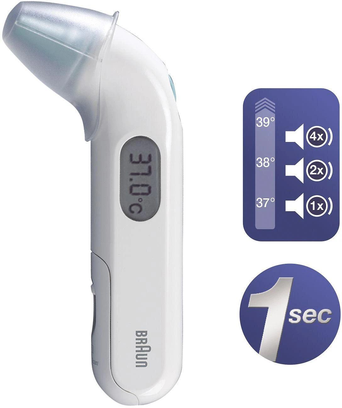 Braun Thermoscan 3 infraraudonųjų spindulių ausies termometras IRT3030 Atminties funkcija, Matavimo laikas 1 s, Baltas