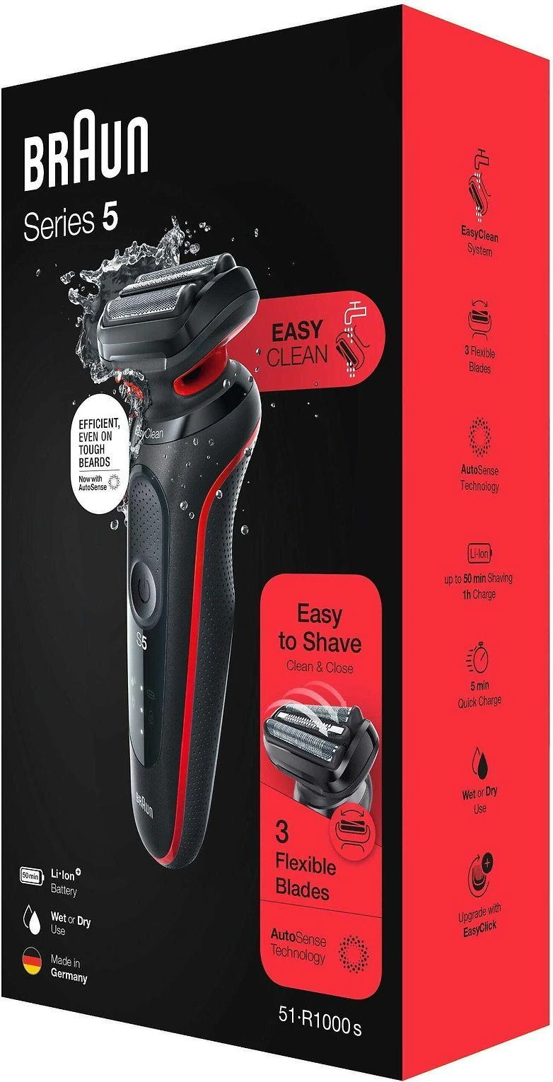 Braun | Shaver | 51-R1000s | Operating time (max) 50 min | Wet & Dry | Juodas/Raudona