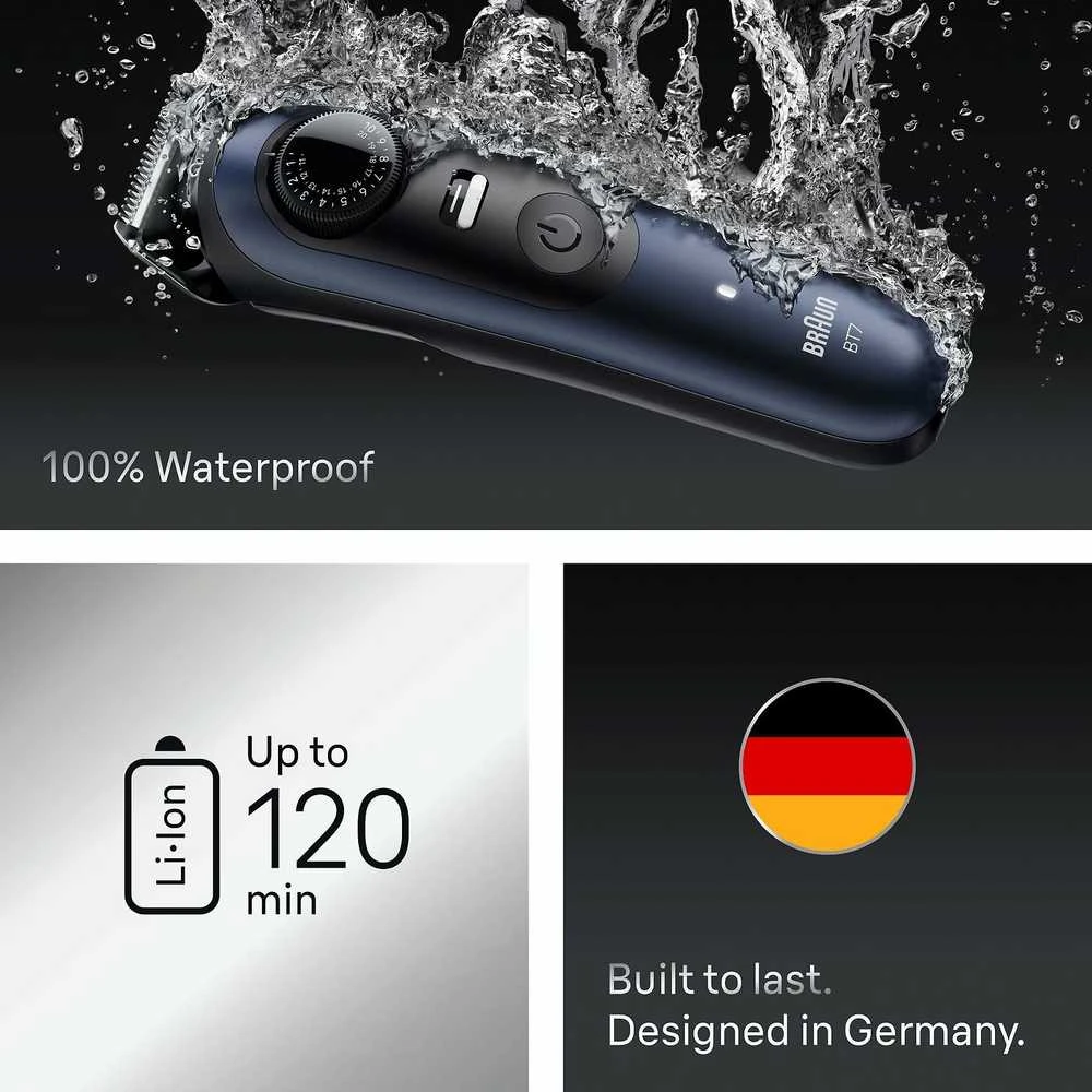 Braun BeardTrimmer 7 BT7520 Baterija 40 2 cm „Wet & Dry“ Juoda, Mėlyna