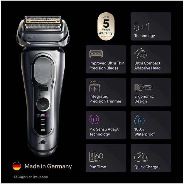 Barzdaskutė „Braun“ – „Series 9 PRO+“ elektrinis skustuvas – sidabrinis
