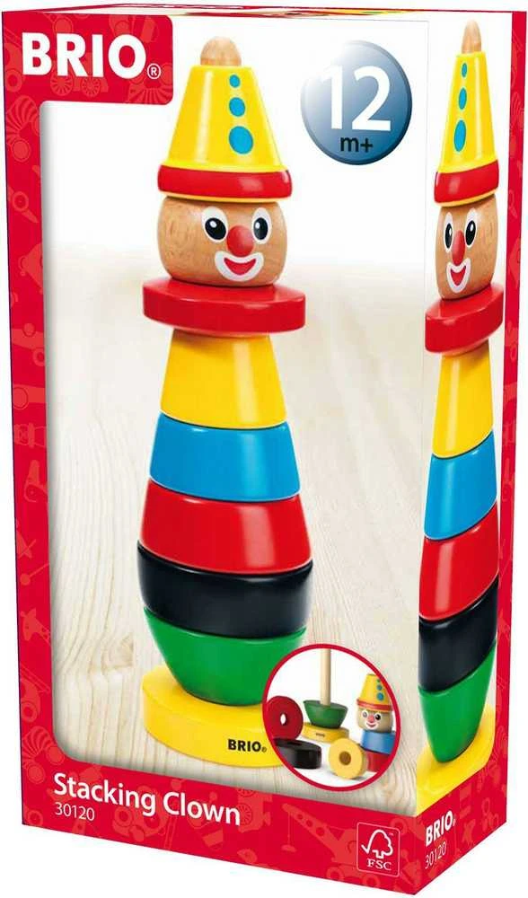 BRIO medinis piramidės tipo klounas pakuotėje