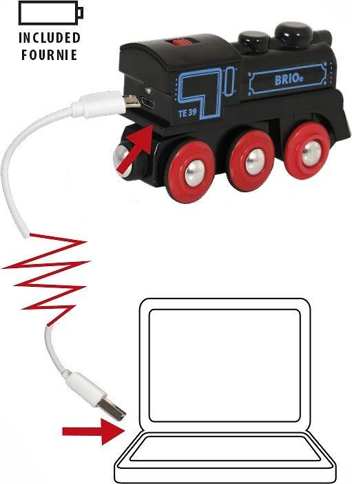 Ravensburger BRIO RAILWAY traukinys su pakraunamu varikliu ir USB kabeliu, 33599