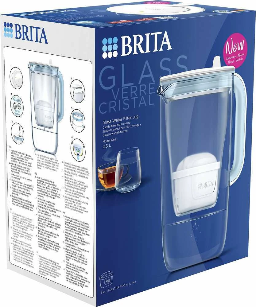 Stiklinis vandens filtravimo ąsotis BRITA GLASS JUG, 2,5 l + 1 vandens filtravimo filtras BRITA Maxtra PRO