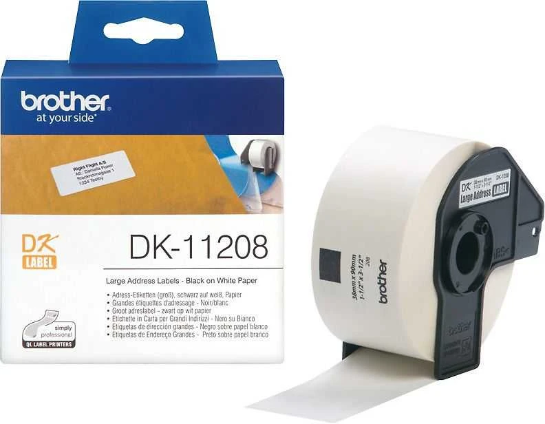 Brother DK-11208 -osoitetarra 38 x 90 mm, musta/valkoinen