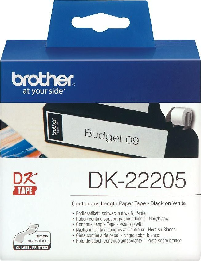 Brother Brolis | DK-22205 ištisinio ilgio popierinė etiketė | Baltas | DK | 30,5 m