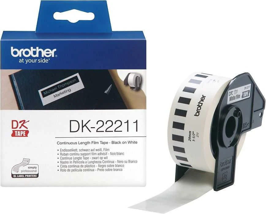 Brother DK-22211 -rullatarra, filmi, musta/valkoinen, 29 mm