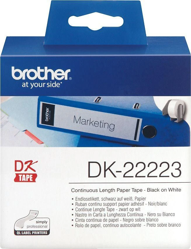 Brother Brolis | DK-22223 ištisinio ilgio popierinė etiketė | Baltas | DK | 50 mm | 30,48 m
