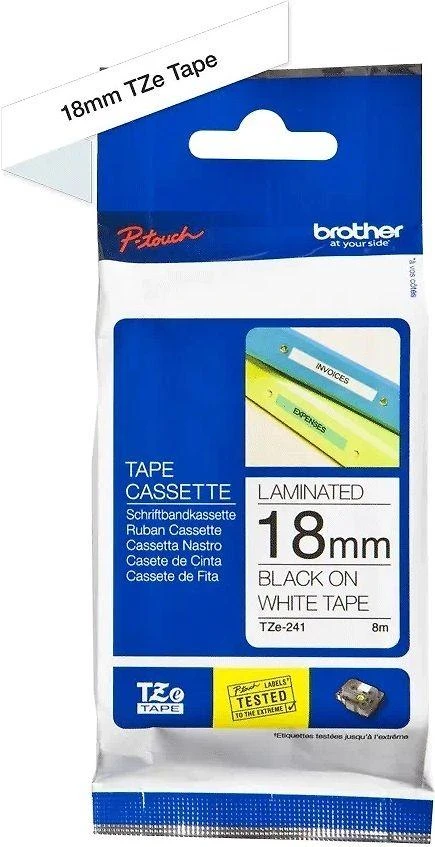 Brother | TZ-241 Laminated Tape | Juodas on Baltas | TZe | 8 m | 1.8 cm