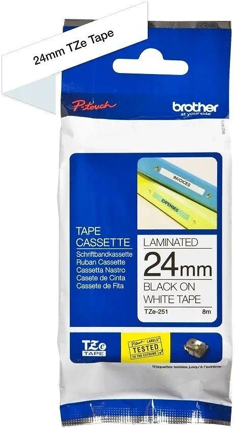 Brother | TZ-251 Laminated Tape | Juodas on Baltas | TZe | 8 m | 2.4 cm