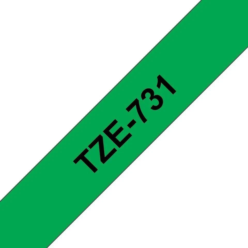 Brother | TZe-731 Laminated Tape | Juodas on Žalias | TZe | 8 m | 1.2 cm