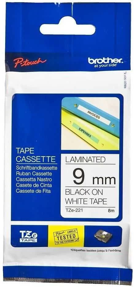 Brother | TZe-S221 Strong Adhesive Laminated Tape | Juodas on Baltas | TZe | 8 m | 9 cm