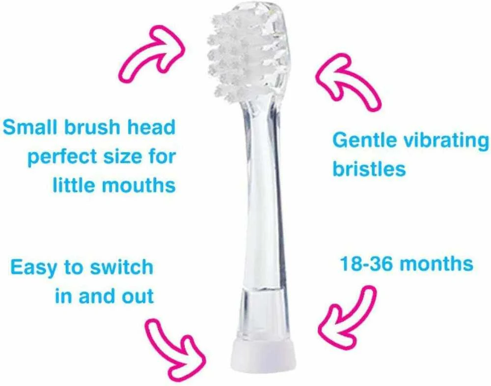 Brush Baby ŠEPETĖLIS BABY_Baby Sonic antgaliai Sonic dantų šepetėliui 0-18 mėn. 2 vnt.
