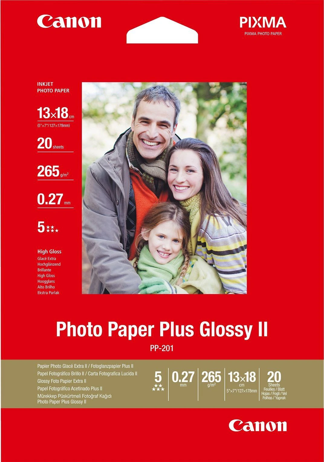 CANON PP-201 Fotopopierius 5x7 20Lakštai blizgūs