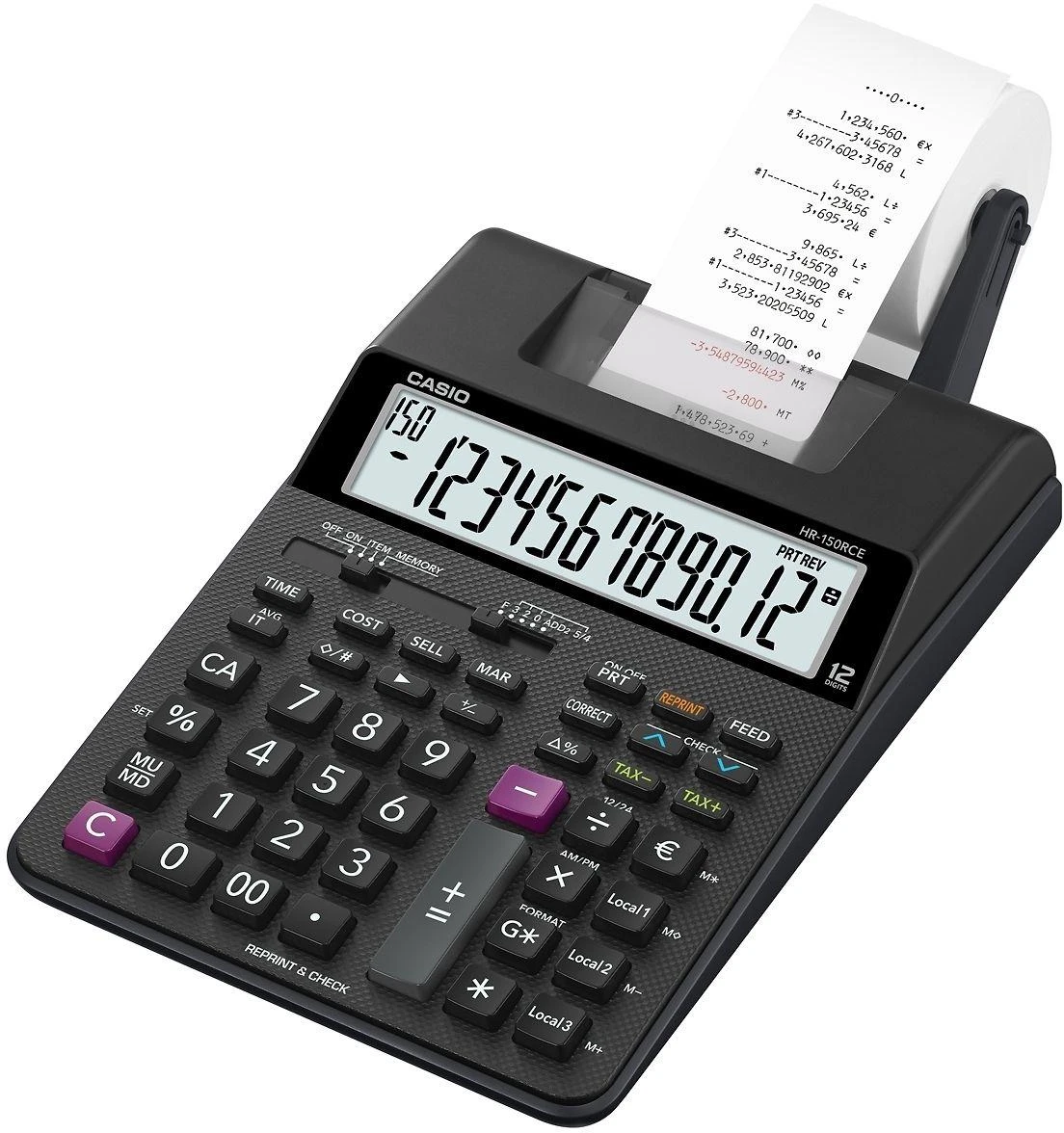 Casio HR-150RCE skaičiuotuvas Desktopas Spausdintuvo skaičiuotuvas Juoda