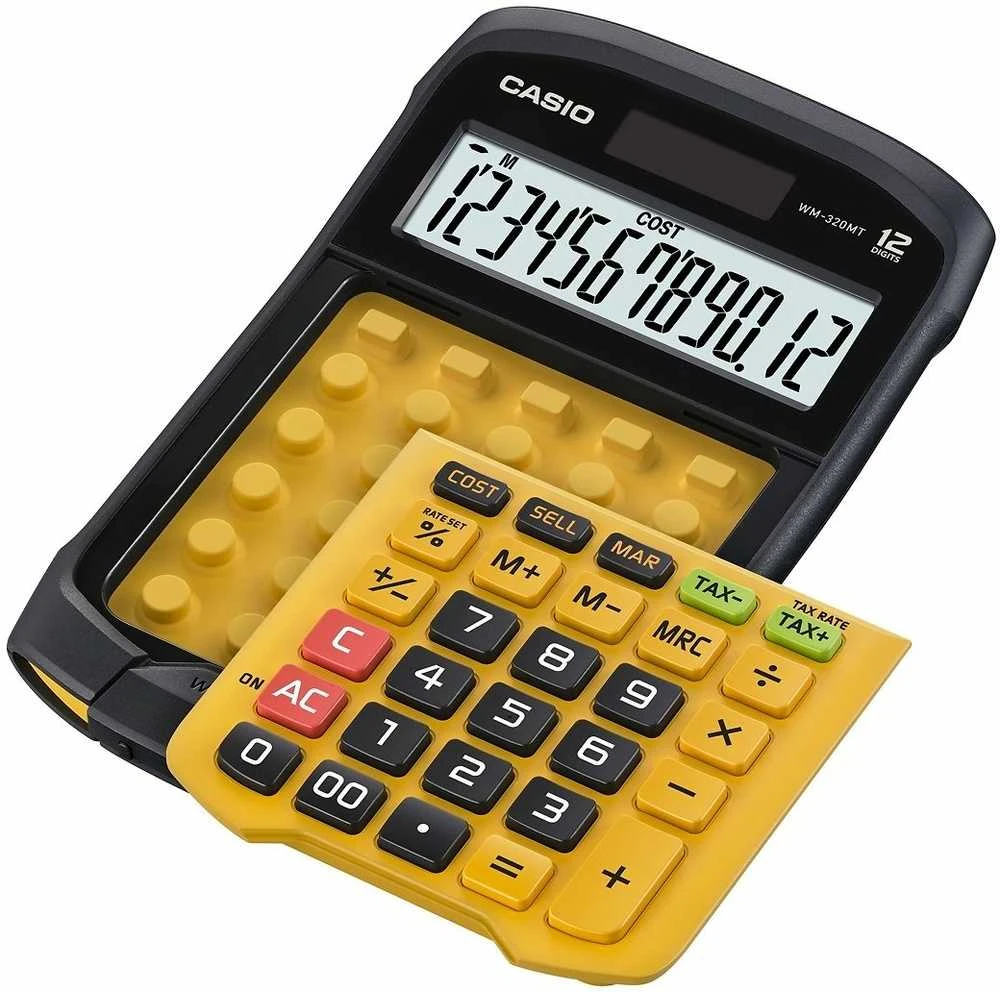 Casio WM-320MT stalo skaičiuotuvas su geltonais mygtukais