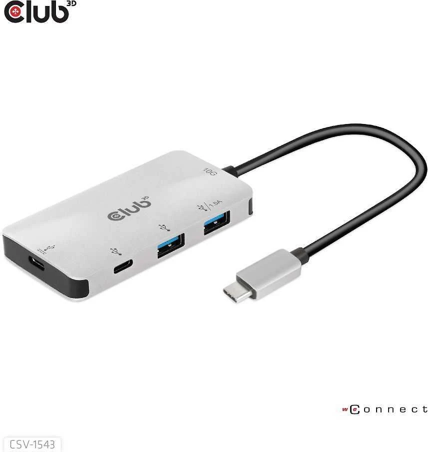 Club 3D USB Gen2 Type-C PD įkrovimo šakotuvas su 2x Type-C 10G prievadais ir 2x USB Type-A 10G