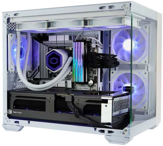 „Cooler Master Elite 481 Wood“, ATX, permatomas šoninis skydelis, 3x 120 mm ARGB ventiliatoriai, baltas