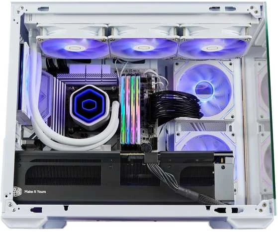 „Cooler Master Elite 481 Wood“, ATX, permatomas šoninis skydelis, 3x 120 mm ARGB ventiliatoriai, baltas