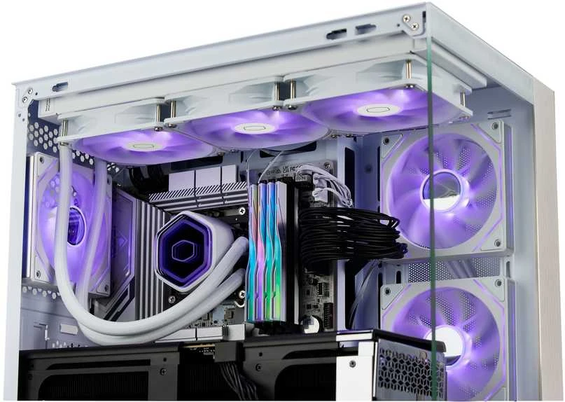 „Cooler Master Elite 481 Wood“, ATX, permatomas šoninis skydelis, 3x 120 mm ARGB ventiliatoriai, baltas