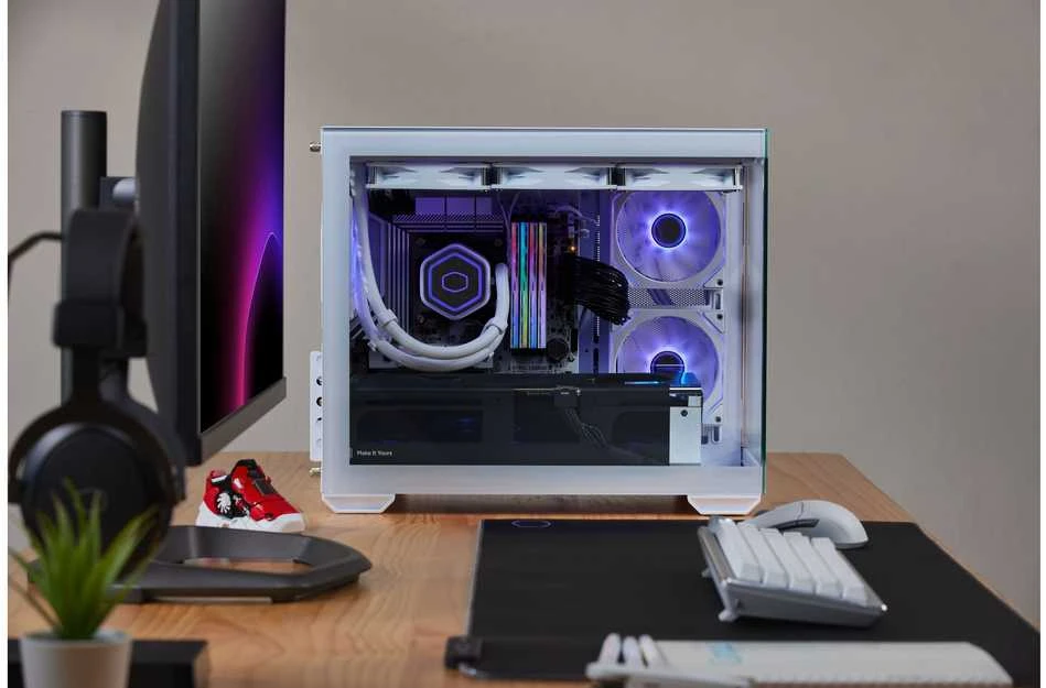„Cooler Master Elite 481 Wood“, ATX, permatomas šoninis skydelis, 3x 120 mm ARGB ventiliatoriai, baltas