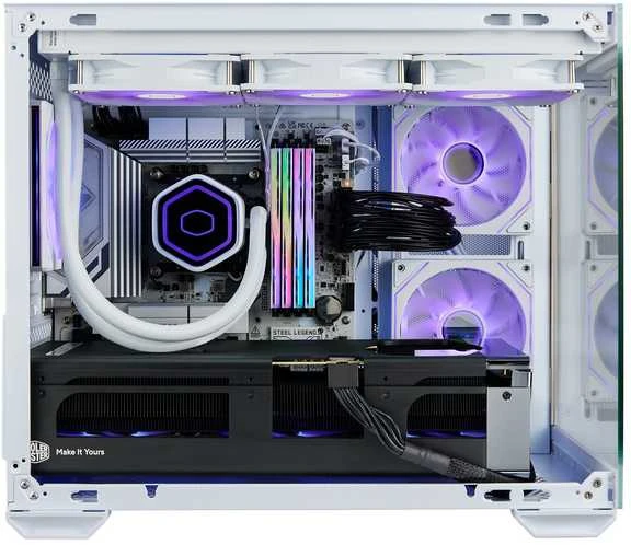 „Cooler Master Elite 481 Wood“, ATX, permatomas šoninis skydelis, 3x 120 mm ARGB ventiliatoriai, baltas